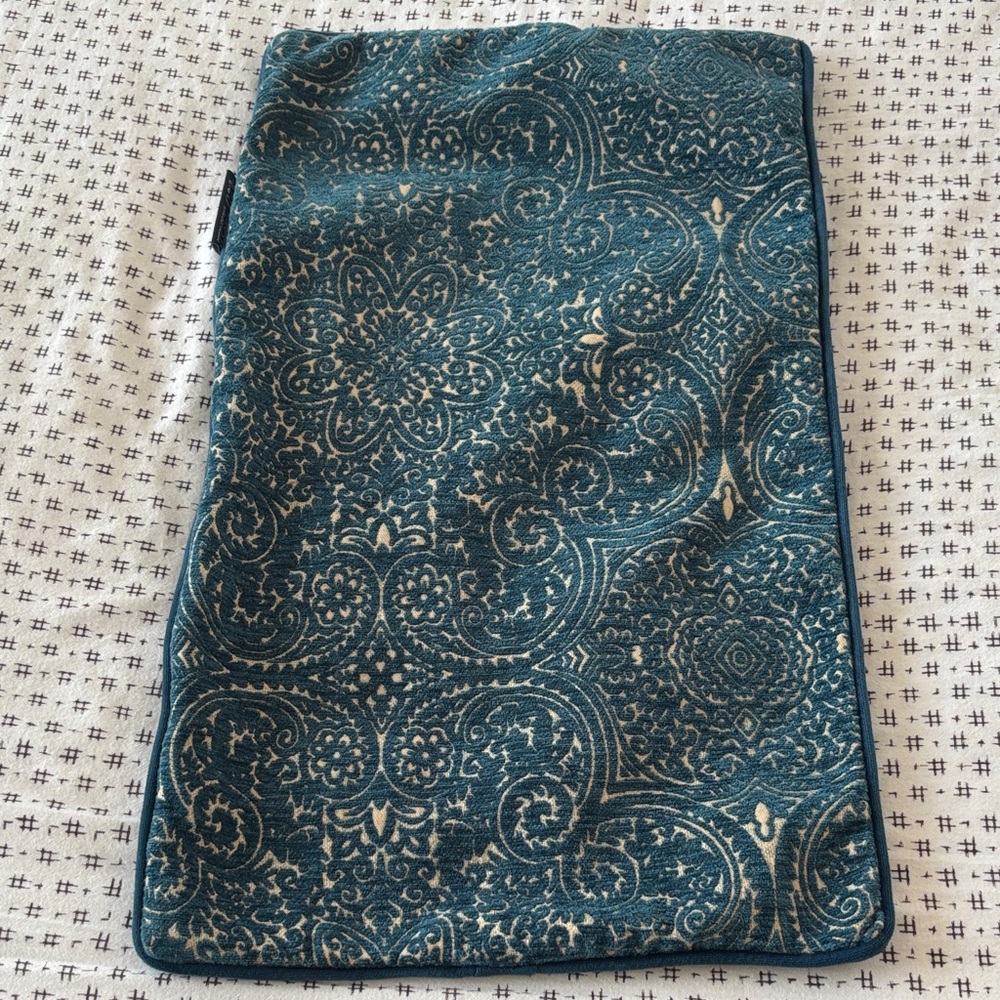 425 South Los Angeles pillow cover, velvet, pattern w/solid teal back,23x13”